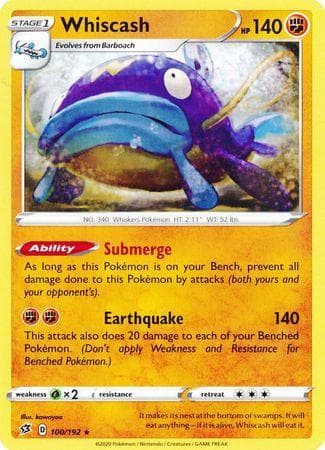 Carta Whiscash (100/192) do set Rixa Rebelde — Pokémon TCG | Bynx