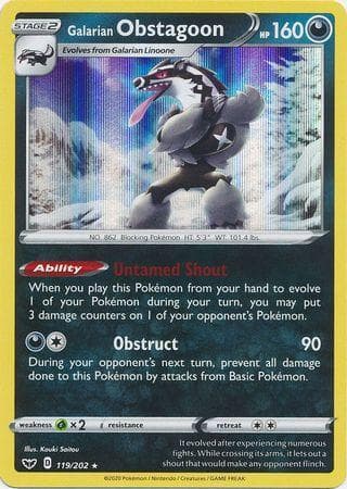 Carta Galarian Obstagoon (119/202) do set Espada e Escudo — Pokémon TCG | Bynx