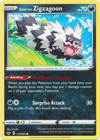 Carta Galarian Zigzagoon (117/202) do set Espada e Escudo — Pokémon TCG | Bynx