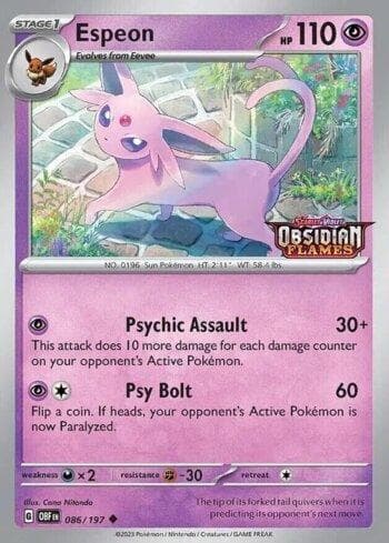 Carta Espeon (Obsidian Flames Stamped) 086b/215 do set Escarlate e Violeta Promos — Pokémon TCG | Bynx