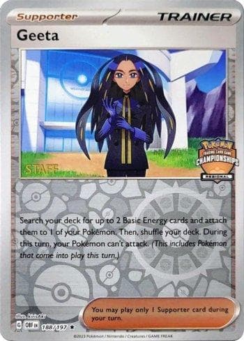 Carta Geeta (Regional Championships)(STAFF) 188c/215 do set Escarlate e Violeta Promos — Pokémon TCG | Bynx
