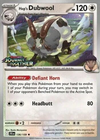 Carta Hop's Dubwool (Journey Together Stamped) 136b/215 do set Escarlate e Violeta Promos — Pokémon TCG | Bynx