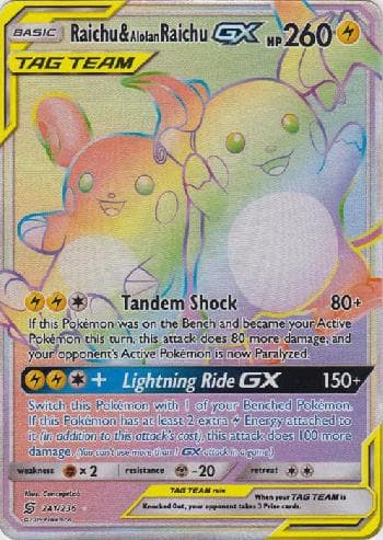 Carta Raichu & Alolan Raichu-GX (241/236) do set Sintonia Mental — Pokémon TCG | Bynx