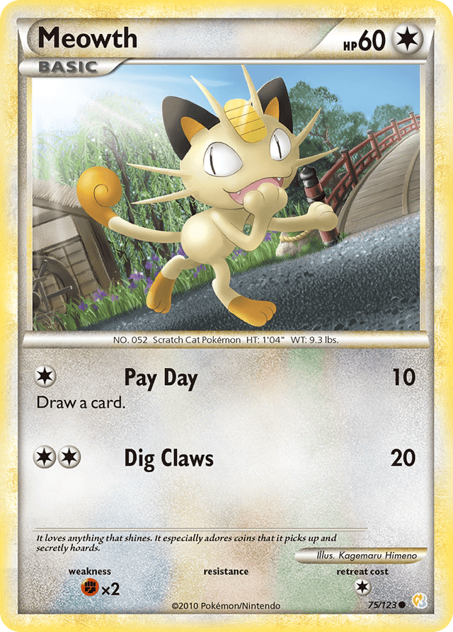 Carta Meowth 75/123 do set HeartGold & SoulSilver — Pokémon TCG | Bynx