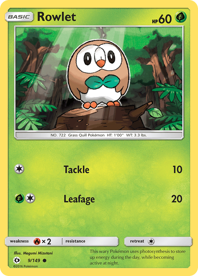 Carta Rowlet 9/149 do set Sun & Moon — Pokémon TCG | Bynx