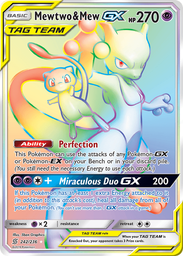 Carta Mewtwo & Mew-GX 242/236 do set Unified Minds — Pokémon TCG | Bynx