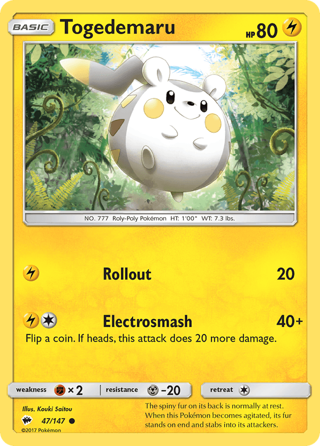 Carta Togedemaru 47/147 do set Burning Shadows — Pokémon TCG | Bynx