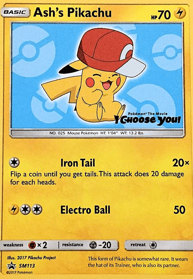 Carta Ash's Pikachu SM113/248 do set SM Black Star Promos — Pokémon TCG | Bynx