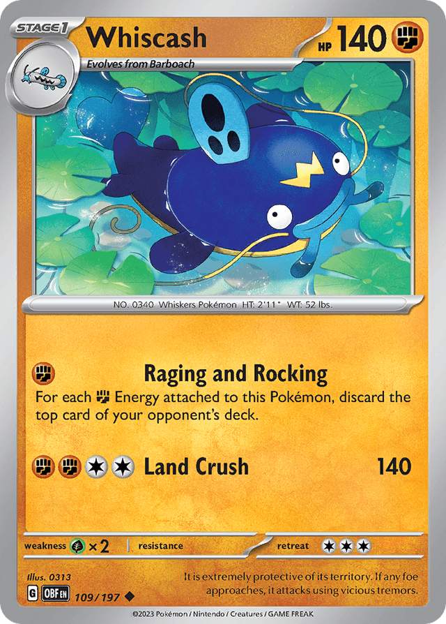Carta Whiscash 109/197 do set Obsidian Flames — Pokémon TCG | Bynx