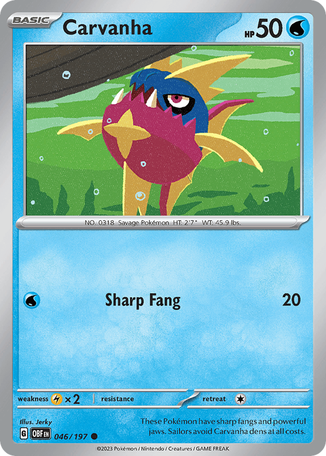 Carta Carvanha 46/197 do set Obsidian Flames — Pokémon TCG | Bynx
