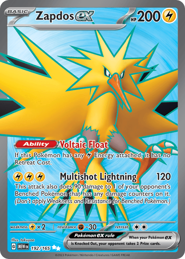 Carta Zapdos ex 192/165 do set 151 — Pokémon TCG | Bynx