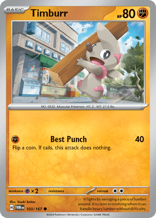 Carta Timburr 103/167 do set Twilight Masquerade — Pokémon TCG | Bynx