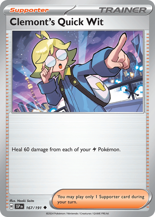 Carta Clemont's Quick Wit 167/191 do set Surging Sparks — Pokémon TCG | Bynx