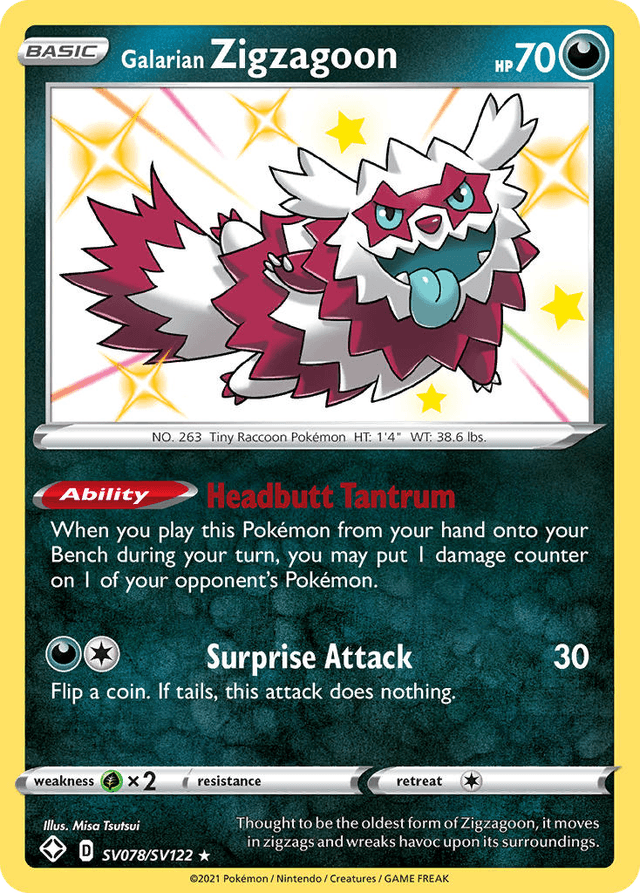 Carta Galarian Zigzagoon SV078/122 do set Shining Fates Shiny Vault — Pokémon TCG | Bynx