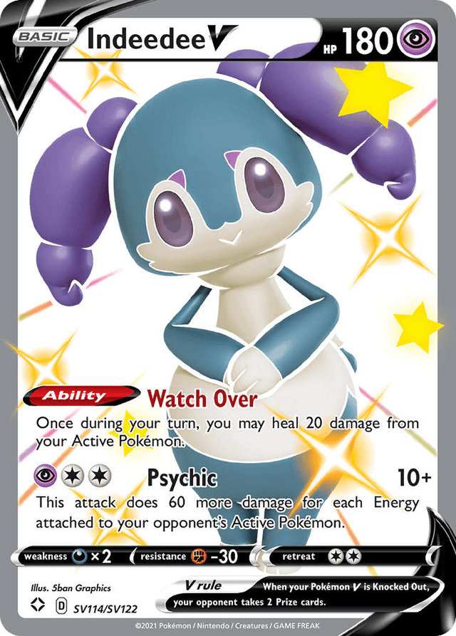 Carta Indeedee V SV114/122 do set Shining Fates Shiny Vault — Pokémon TCG | Bynx