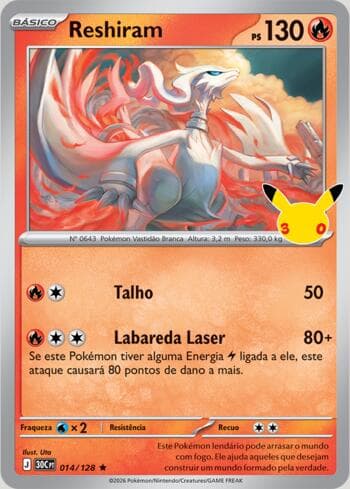 Carta Reshiram 014/128 do set 30th Celebration — Pokémon TCG | Bynx