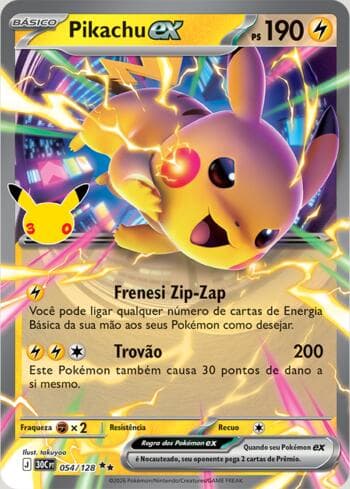 Carta Pikachu ex 054/128 do set 30th Celebration — Pokémon TCG | Bynx